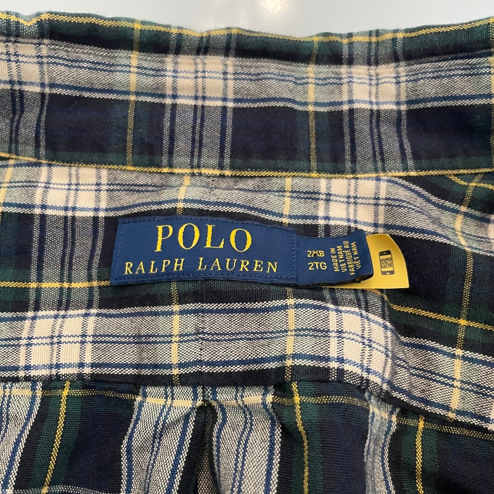 Polo Ralph Lauren Mens 2XB Big & Tall Plaid Button Down Shirt Navy Green Cotton - Picture 8 of 12